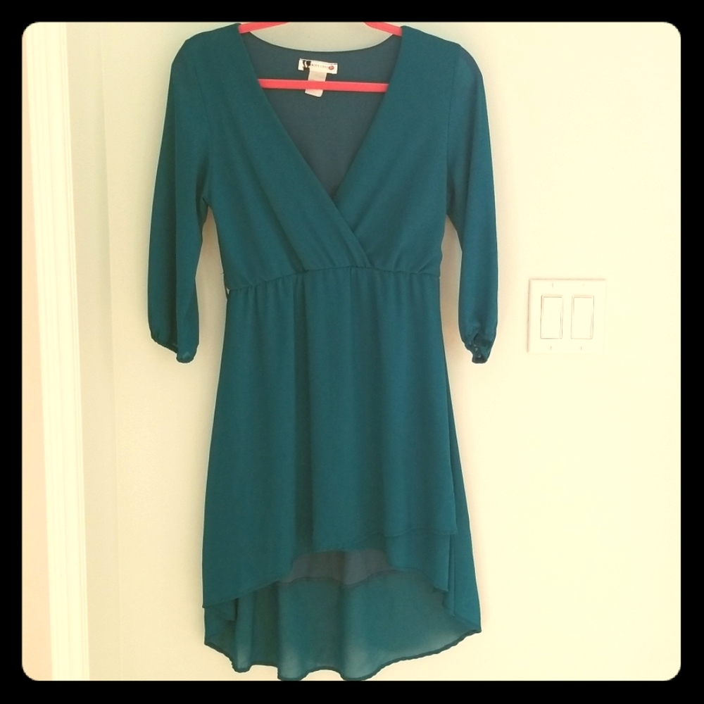 Teal surplice hi low dress